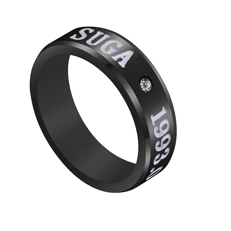 black SUGA Auxauxme Titanium Steel Rap Monster Zircon Rings Gold Wedding Promise Ring For Women Men Engagement Jewelry Gift - Цвет основного камня: black SUGA