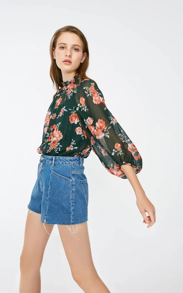 Vero Moda Новая женская печатная ткань v-образным вырезом 3/4 рукава шифоновая блузка, Топ | 318458502