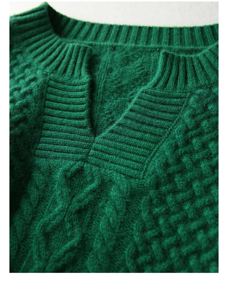 pure goat cashmere twisted knit women pullover sweater emerald green Vneck lantern sleeve XS-3XL wholesale retail customize | Женская
