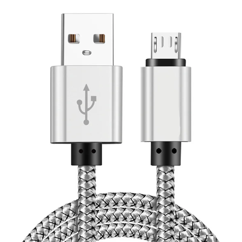 sliver Micro USB кабель нейлоновый USB кабель для синхронизации данных для мобильного телефона Android зарядный кабель для huawei honor 8c 8x 6c 7c 7a 5x pr5co p8 p9 p10 lite - Цвет: sliver