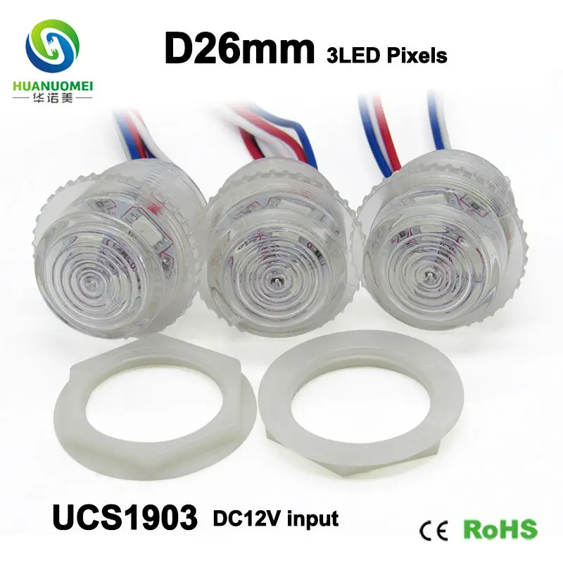 Пиксельная rgb-лампа 12 В 26 мм 3 светодиода адресная водонепроницаемая 5050 smd ucs1903