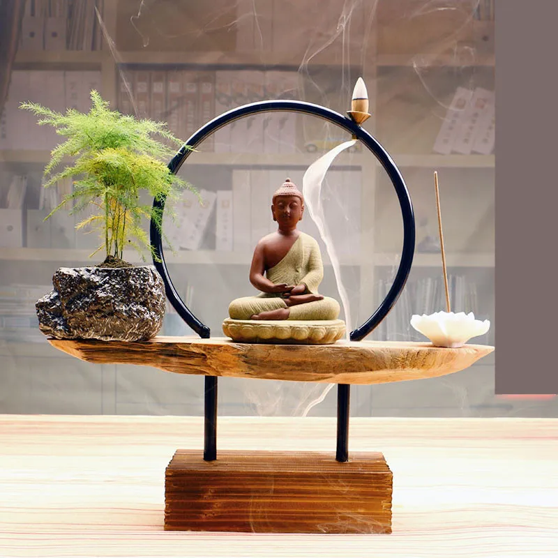 

36CM Buddha Backflow Incense Burner Home Decor Ceramic Smoke Incense Stick Holder Censer Living Room Accessories Ornaments