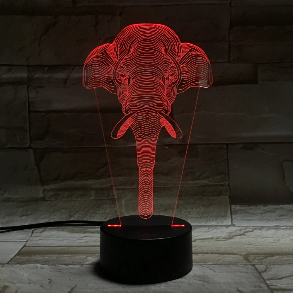 Слон Led ночник 3d Визуальный акриловый выгравированный багажник шаблон