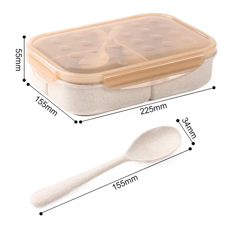 Портативный Ланч бокс Bento 3 отделения с крышками и ложкой для школы офиса детей