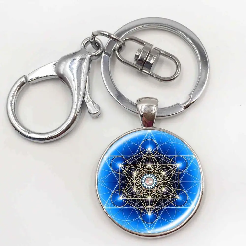 Silver keychain Ожерелье с подвеской в виде мандалы, синяя мандала, художественное ожерелье, подвеска дзен, подвески, стеклянный кабошон, ожерелье, Йога, ювелирное изделие, счастливый амулет HZ1 - Окраска металла: Silver keychain