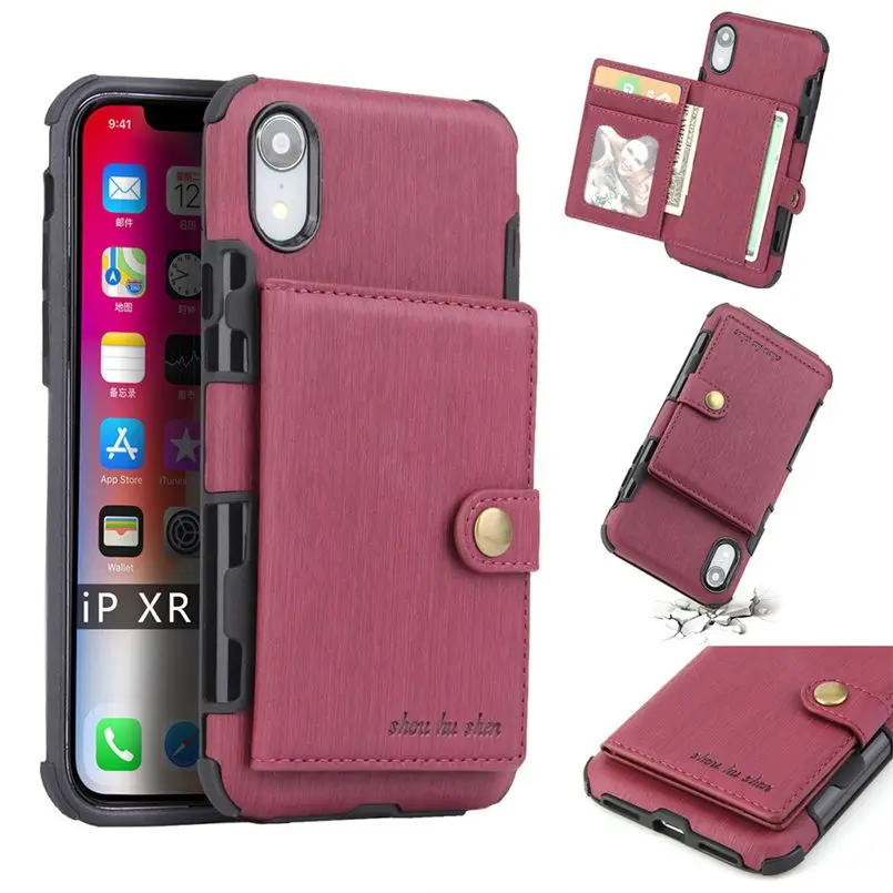 Бордовый Чехол-бумажник из искусственной кожи для Motorola Moto G4 G5 G5S E4 E5 E plus G7 power E5 play go Card пряжка-Бумажник откидная крышка - Цвет: Бордовый