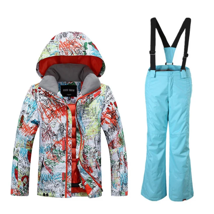 

Gsou Snow Boys Girls Ski Suits Warm Waterproof Children Skiing Snowboarding Jackets + Pants Winter Kids Child Ski Clothing Set