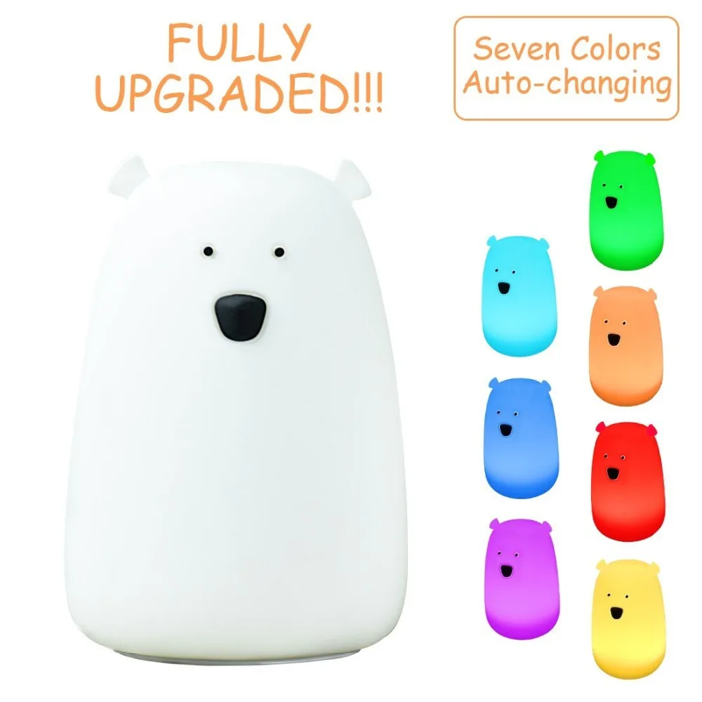 Цветной мультфильм Медведь силиконовый светодиодный ночник заряжаемый батарея