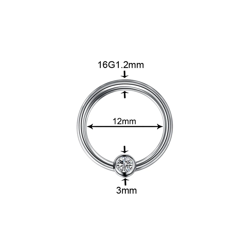 Ball Gem 1.2x12x3mm 1 шт. титановый пирсинг для носа драгоценный камень для сосков, губ, бровей кольцо для носа анодированного цвета Daith Rook Ушная перегородка спиральная трагус пирсинг 16 г - Окраска металла: Ball Gem 1.2x12x3mm