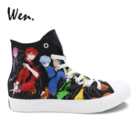 wen classic black shoes hand painted design kurokos basketball high top anime canvas sneakers men boys athletic gym shoes