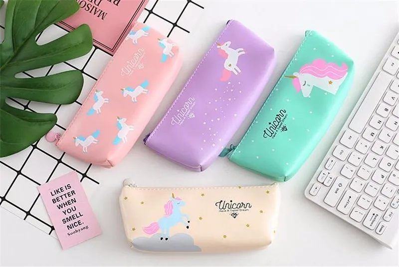 Милый мультяшный Единорог пенал Kawaii Животные Bts канцелярский футляр для хранения