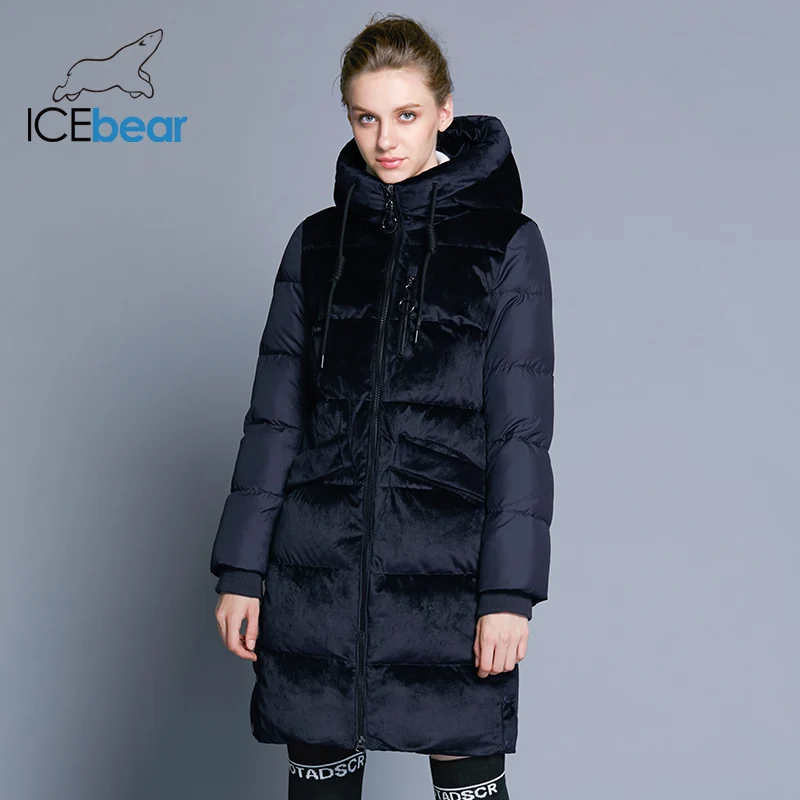 ICEbear2018 новый высокого качества Зимняя бархатная куртка Толстая теплая Женская