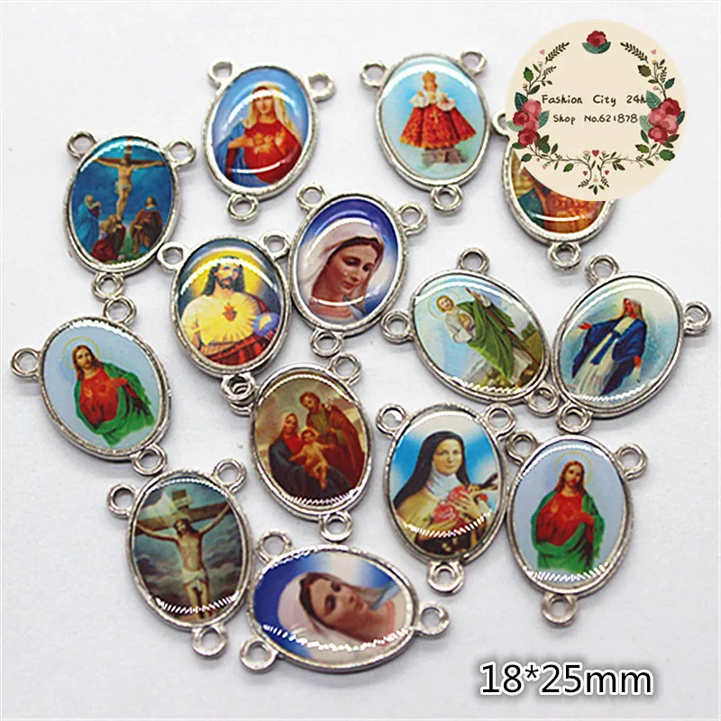 

Mix Images 30pcs 18*25mm Two Sides Oval Epoxy Rosary Centerpiece,Jesus Christianism Icon Charm,DIY Religion Jewelry Accessories