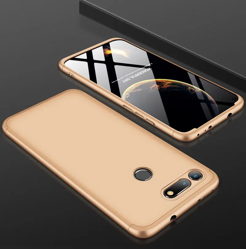 Gold 3-в-1 защитный чехол на весь экран для Huawei Honor вид 20 чехол на весь корпус Чехол, задняя крышка для Huawei честь v20 view20 жесткий чехол для телефона с принтом" - Цвет: Gold
