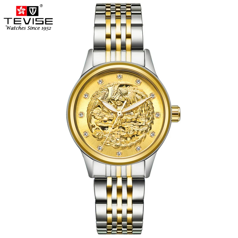Автоматические механические часы TEVISE женские роскошные золотые с ремешком из