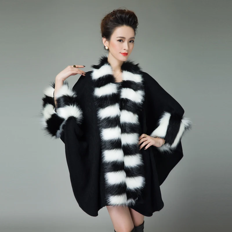 Женский вязаный кардиган-накидка элегантный Свободный из искусственного меха