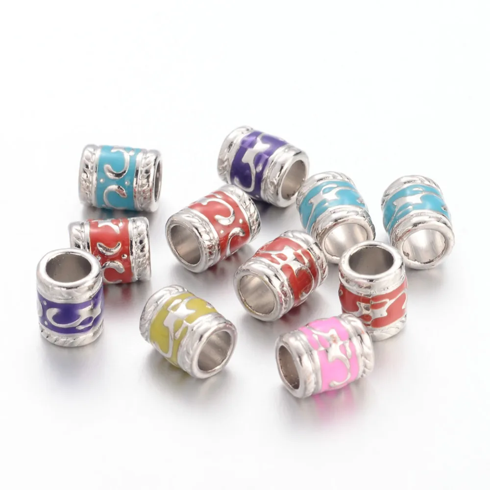 

100pcs/Lot Approx 7x8.5mm Enamel Alloy European Beads Large Hole Tube Column Decorative Spacer Bead Jewelry Finding Hole: 5mm