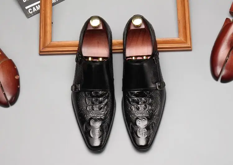 

Dress shoes men slip on pleated smart casual shoes genuine leather buckle strap oxfords summer moccasins