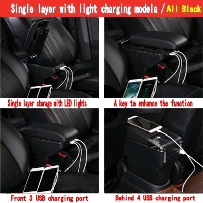 Для honda civic ep3 подлокотник коробка - Название цвета: Single USB All black