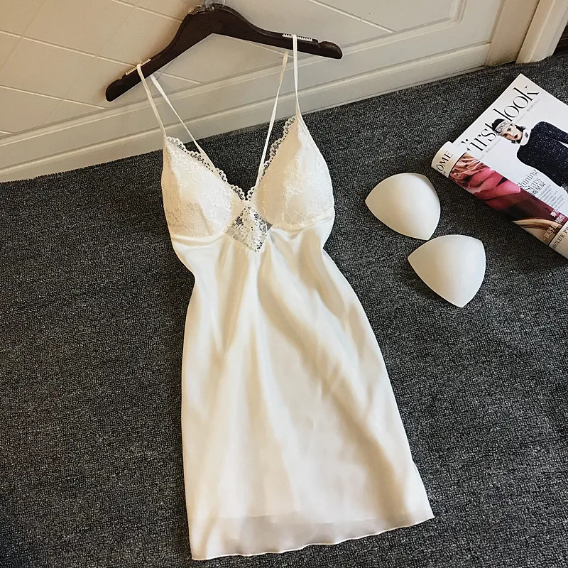 2019 ночные рубашки и для сна шелковое женское атласное сексуальное нижнее белье