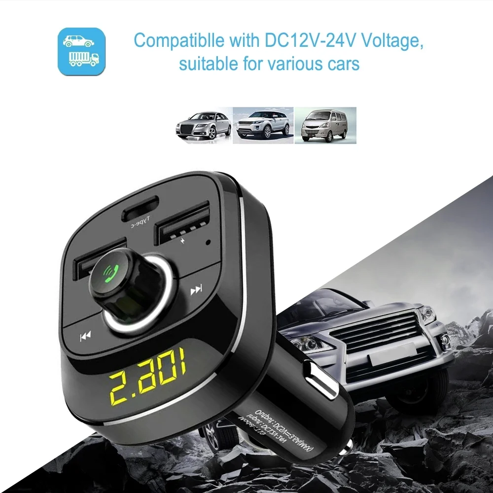 Автомобильный MP3-плеер с Bluetooth fm-передатчиком Hands-free автомобильный комплект двойной USB порт+ type-C Интерфейс быстрой зарядки поддержка TF/SD