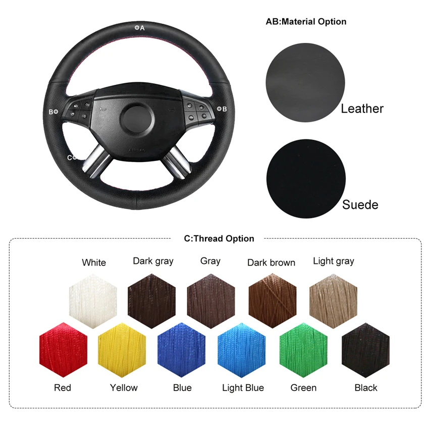 Оплетка рулевого колеса MEWANT из натуральной кожи черного цвета для Mercedes Benz W164 M-Class