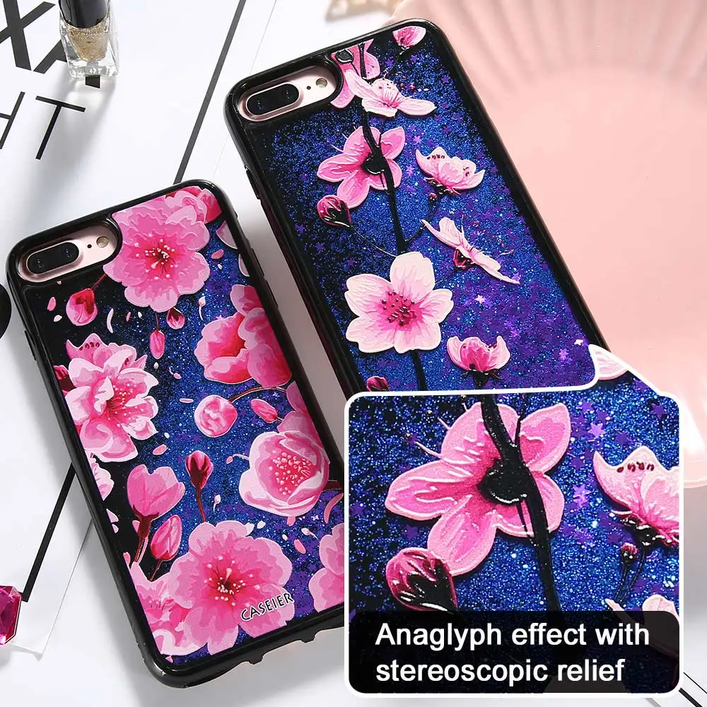 CASEIER Bling Flower чехол для телефона iPhone 6 6s 7 8 3D зыбучий песок X Plus Чехлы жидкий корпус