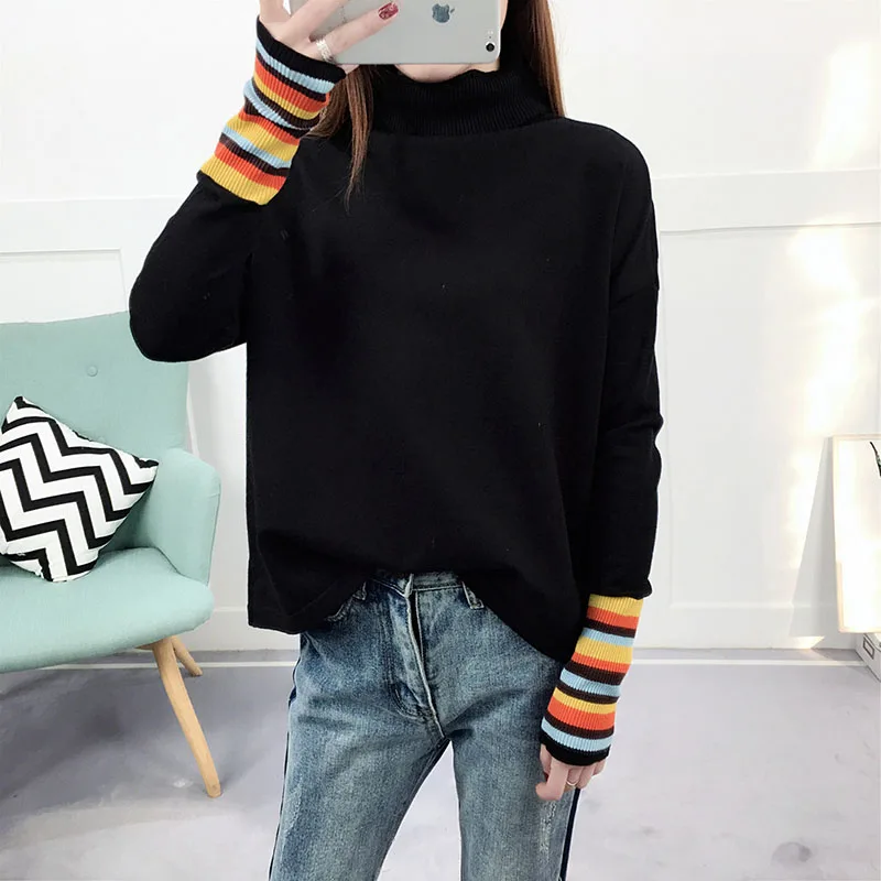 

Striped Knitted Pullover Sweater Women 2018 Autumn Fashion New Arrival Fashion Ladies Elegant Knitted Pull Knitwear Pull Tops