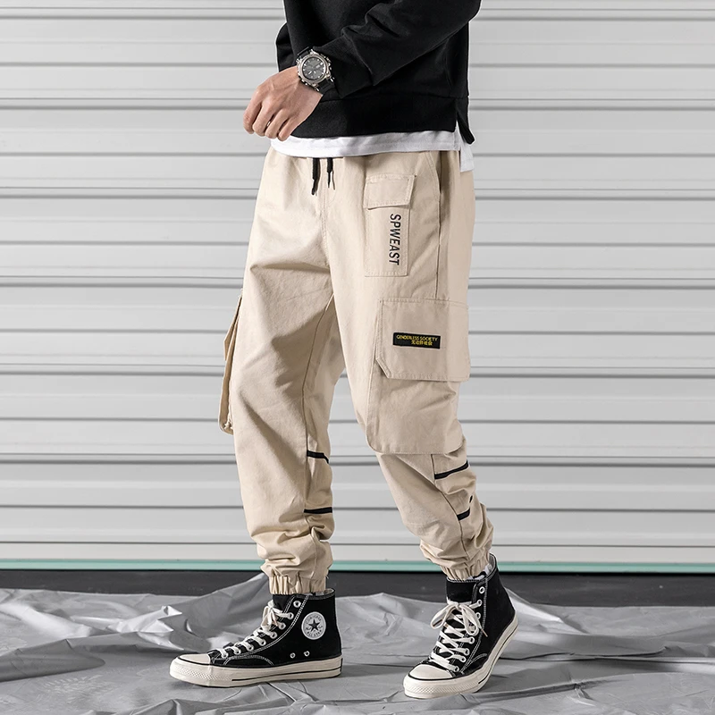 

Streetwear Sweatpants Jogger Pants Men Casual Side-pocket Trousers Cotton Printing Spring Mens Joggers 2020 New Male Cargo Pants