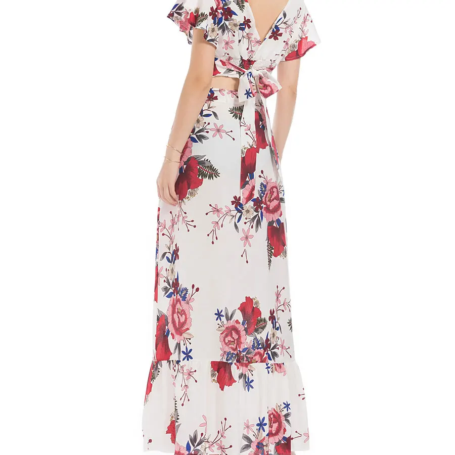 Женский комплект из двух предметов с открытой спиной длинное платье треугольным