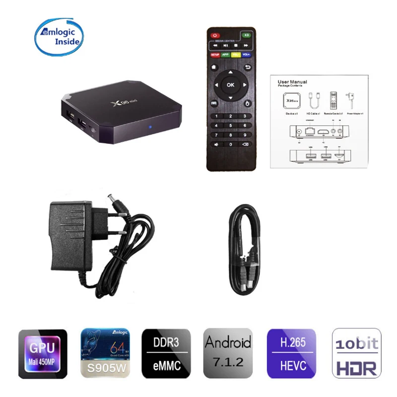 Amlogic S905W X96 Mini Android 7.1.2 WIFI 4K Медиаплеер Smart Set Top BOX опция 1 + 8 ГБ 2 16 Гб|ТВ-приставки и