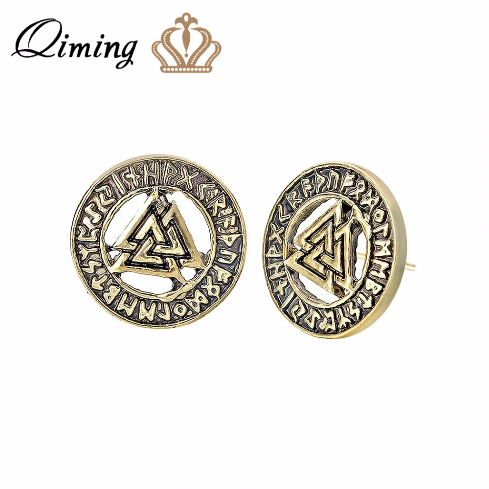 QIMING Одина Asatru треугольники серьги гвоздики в виде руны викингов старинные