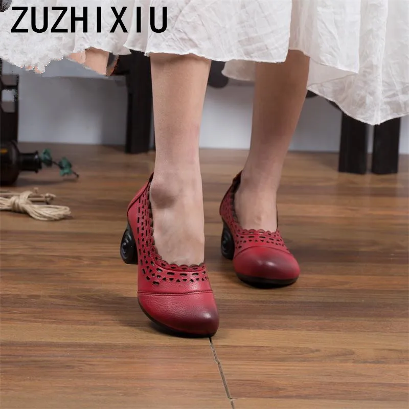 ZUZHIXIU 2018 Весенние новые женские кожаные туфли в стиле ретро Женская обувь ручной