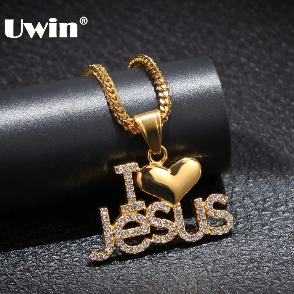 Ожерелье в стиле хип хоп UWIN кулон виде Сердца Иисуса и цепочка I Love Jesus подарок для