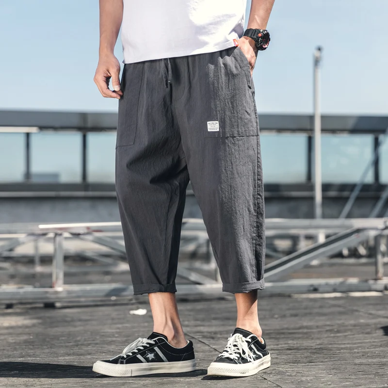 Эластичный пояс дышащий хлопок лен Для мужчин Повседневное шаровары беговые