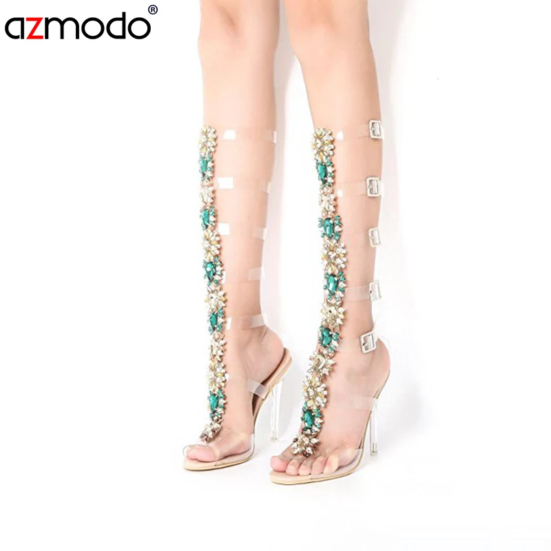AZMODO со стразами каблук стилет Strappy Пряжка платье сандалии женская обувь sandalia
