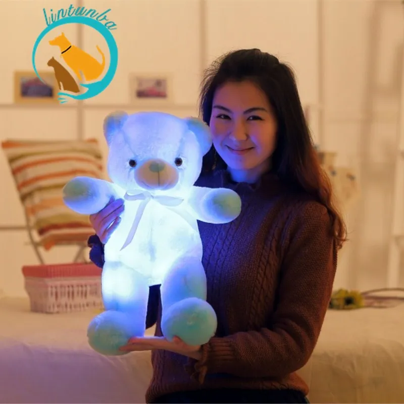 Kawaii Bear светодиодный светильник-подушка, плюшевая игрушка, милый плюшевый медведь, светильник-подушка, подарки для девочек, рождественские подарки 50 см