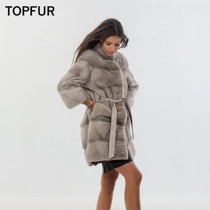 TOPFUR Fashion New Style Real Mink Fur Coat Women 2019 Winter 85 CM Long Luxury Genuine Jacket With Stand Collar Coats | Женская одежда