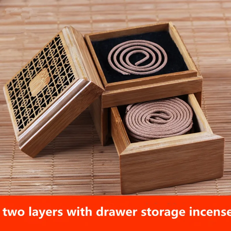 

Incense Burner Bamboo Storage Box Incense Holder with Double Drawer Hollow Out Carve Box Lying Censer Classical Hollow Antique