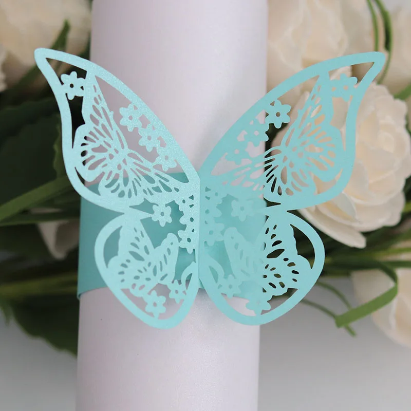 50Pieces/Set Butterfly Style Laser Cut Paper Napkin Rings napkins Holders Hotel Wedding Favors Table Decoration