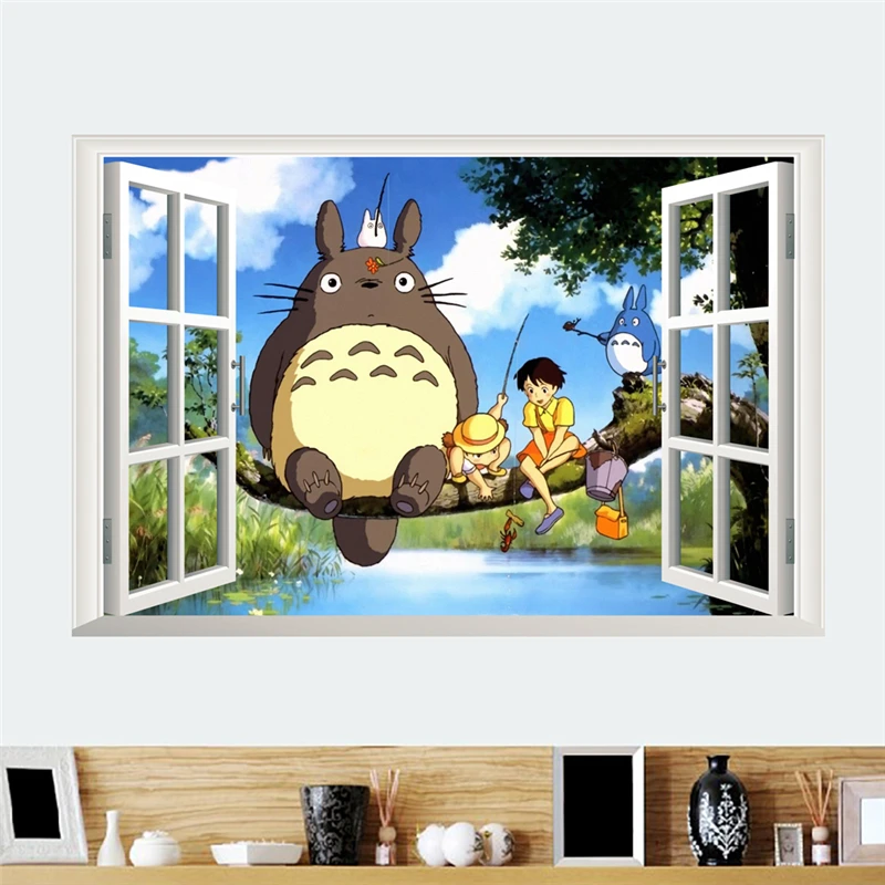 My Neighbor Totoro Wall Stickers For Kids Room Home Decoration Anime Animal Mural Art Cartoon 3d Window Wall Decals Movie Poster