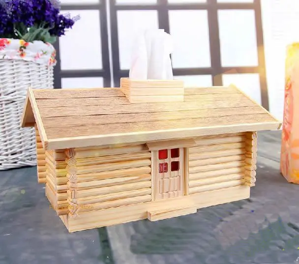 DIY Assembled wood tissue box Creative log cabin tissue boxes Table Decoration Model assembled wooden Paper towel holder