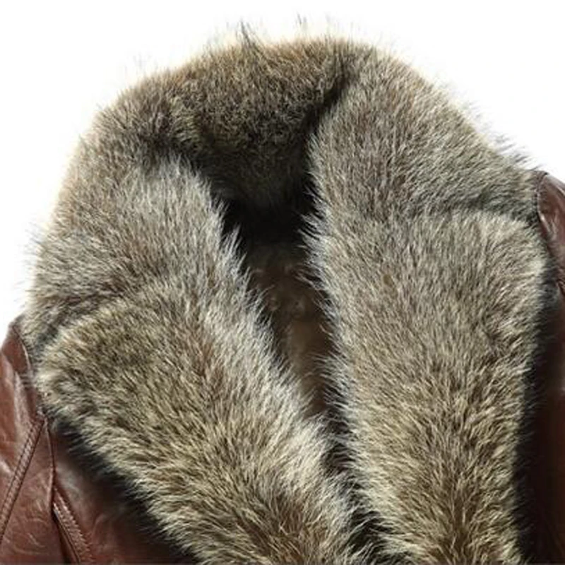 Мужское пальто из овчины с воротником меха енота роскошная верхняя одежда