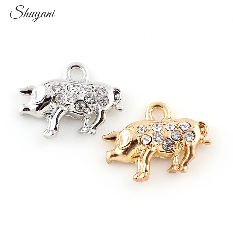 

21*25mm Antique Silver Plated Crystal Pig Charms Pendant Bracelet Necklace Jewelry Making DIY Handmade