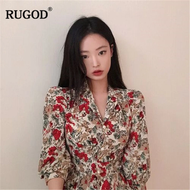 Женское платье с цветочным принтом RUGOD винтажное однобортное треугольным