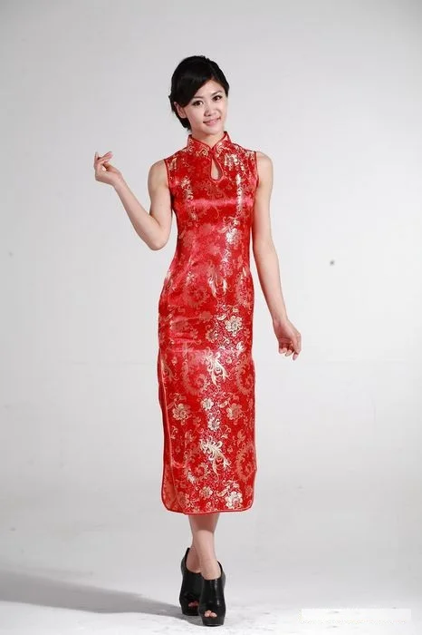 

Shanghai Story chinese red wedding dress Chinese Women's Satin Polyester cheongsam Evening Dress qipao long cheongsam 3 color