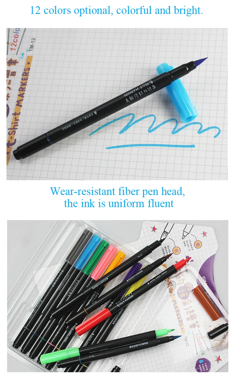 Simbalion ткань и футболка маркер для рисования линий 12 цветов двуглавая текстильная краска ткань пигментный маркер DIY художественные принадлежности