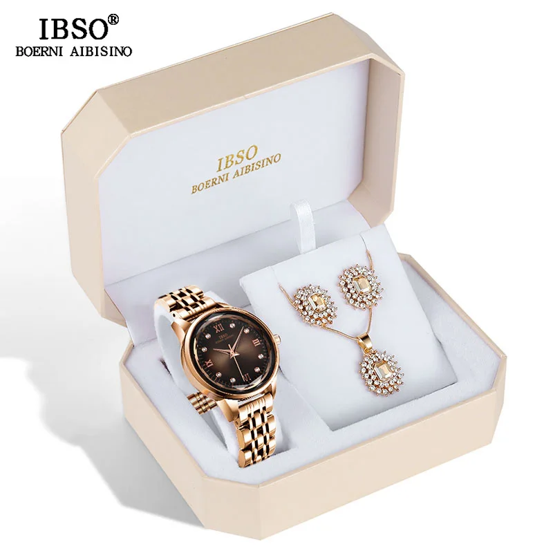 Бренд IBSO креативные кварцевые женские часы ожерелье серьги комплект наручные с