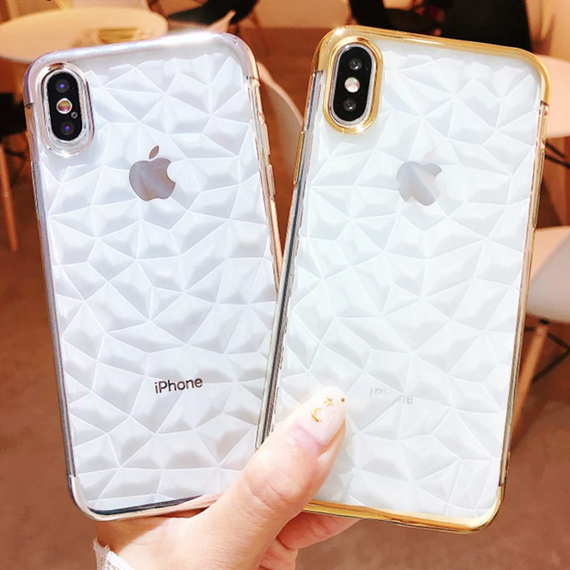 Прозрачный Силиконовый ТПУ мягкий 3D чехол кубик с бриллиантами для iPhone XS MAX 6 5