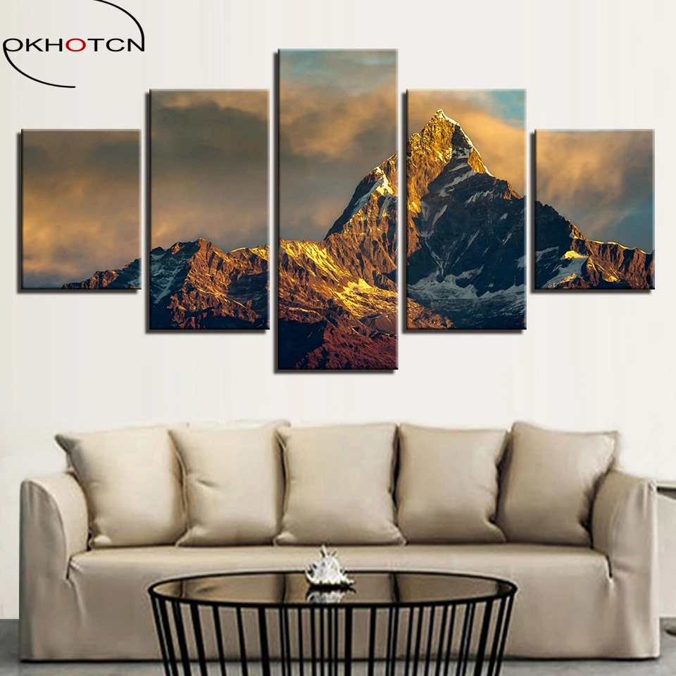 Картина на холсте с изображением заснеженного пейзажа и гор|living room wall art|modular